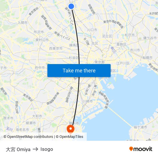 大宮 Omiya to Isogo map