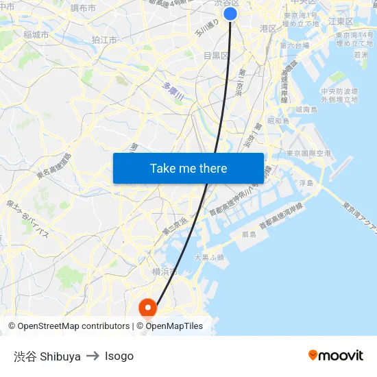 渋谷 Shibuya to Isogo map