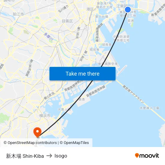 Shin-Kiba to Isogo map