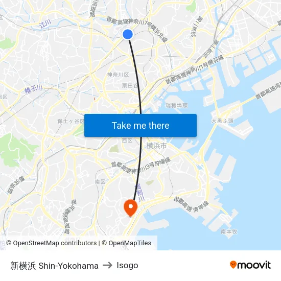 新横浜 Shin-Yokohama to Isogo map