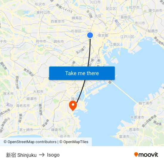 Shinjuku to Isogo map