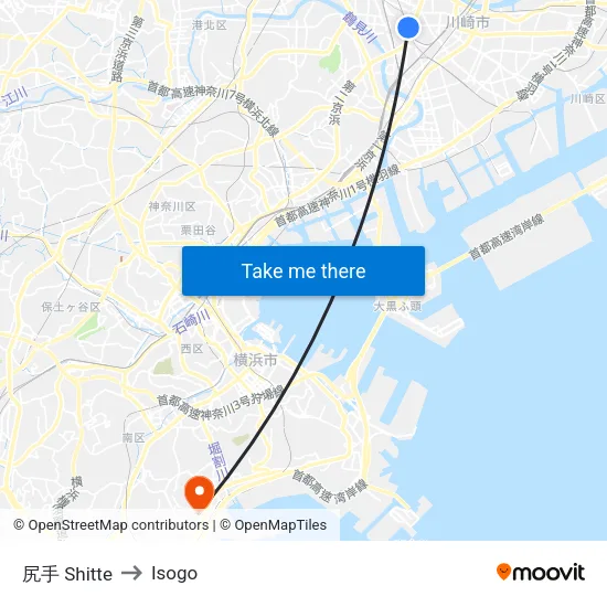 Shitte to Isogo map