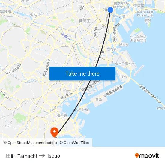Tamachi to Isogo map
