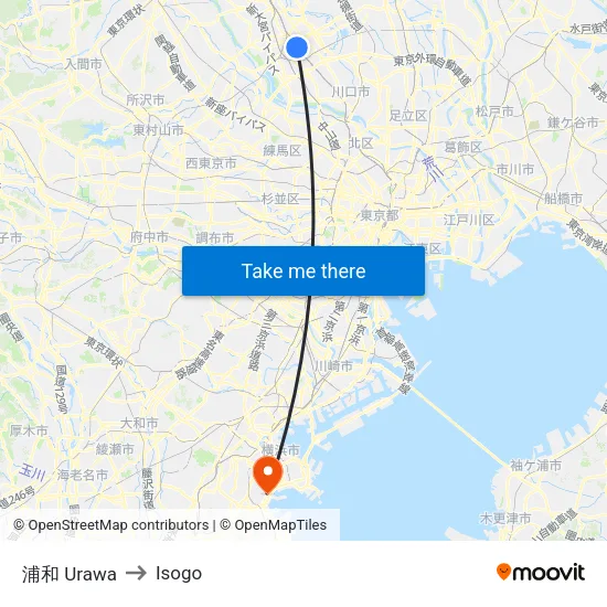 浦和 Urawa to Isogo map