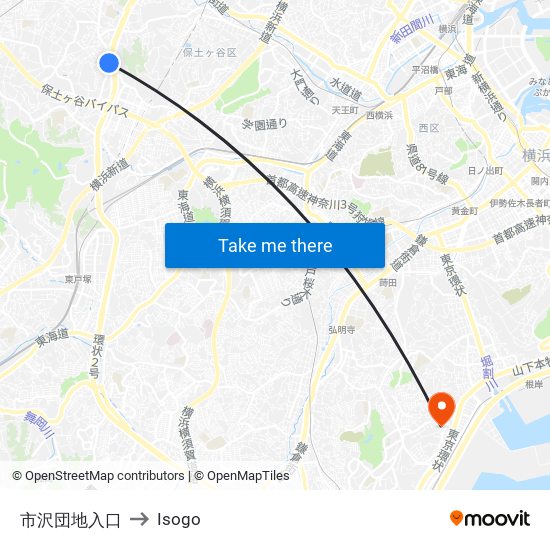 市沢団地入口 to Isogo map