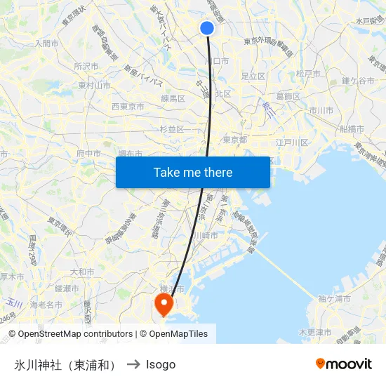Hikawa Shrine (Higashi-Urawa) to Isogo map