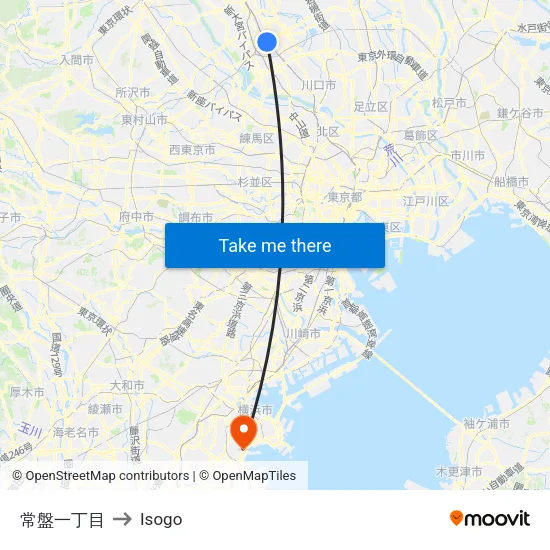 常盤一丁目 to Isogo map