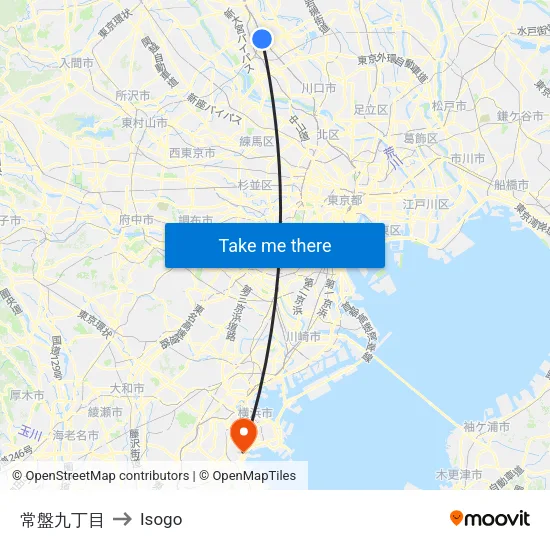 常盤九丁目 to Isogo map