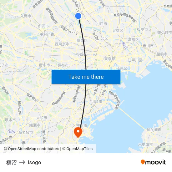 Hitonuma to Isogo map