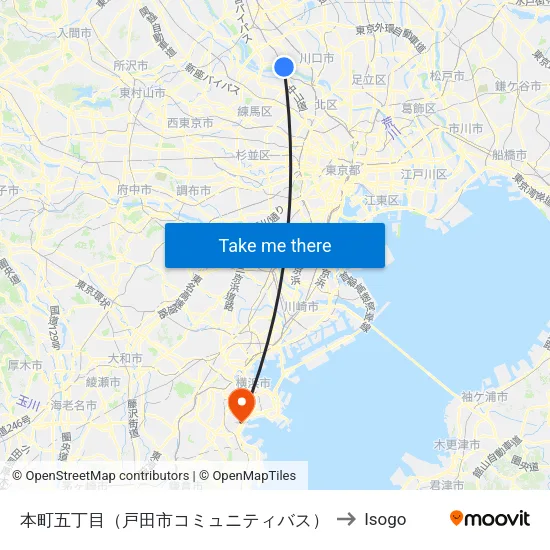 Honcho 5-chome (Toda City Community Bus) to Isogo map