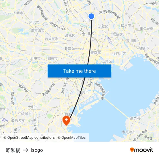 Showa Bridge to Isogo map