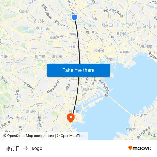 修行目 to Isogo map