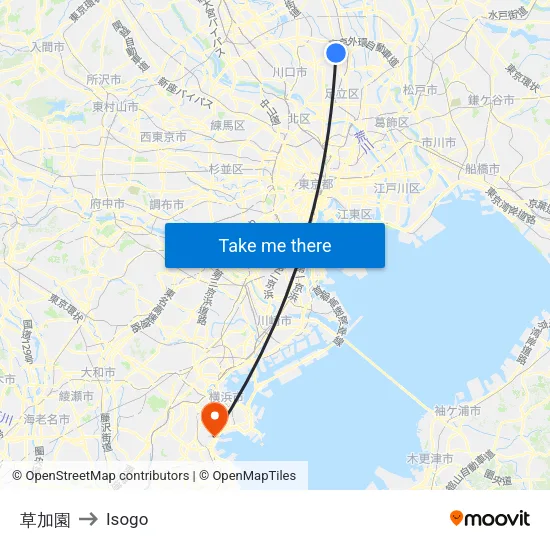 Soka Garden to Isogo map