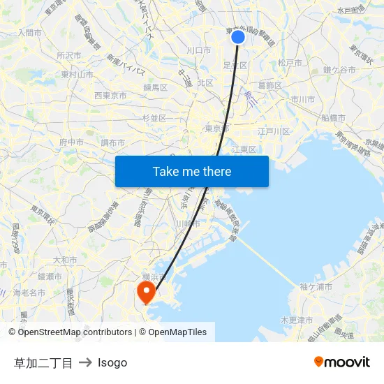 Soka 2-chome to Isogo map