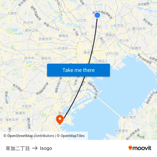 Soka 2-chome to Isogo map