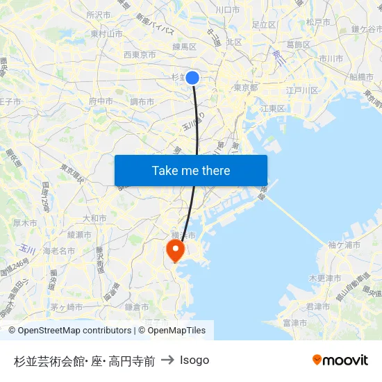 杉並芸術会館･座･高円寺前 to Isogo map