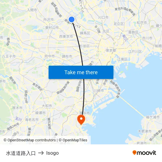 水道道路入口 to Isogo map