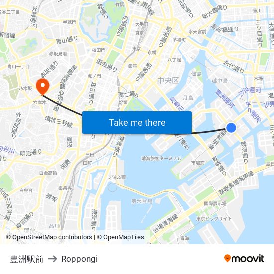 豊洲駅前 to Roppongi map
