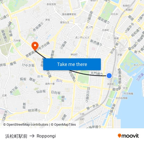 浜松町駅前 to Roppongi map