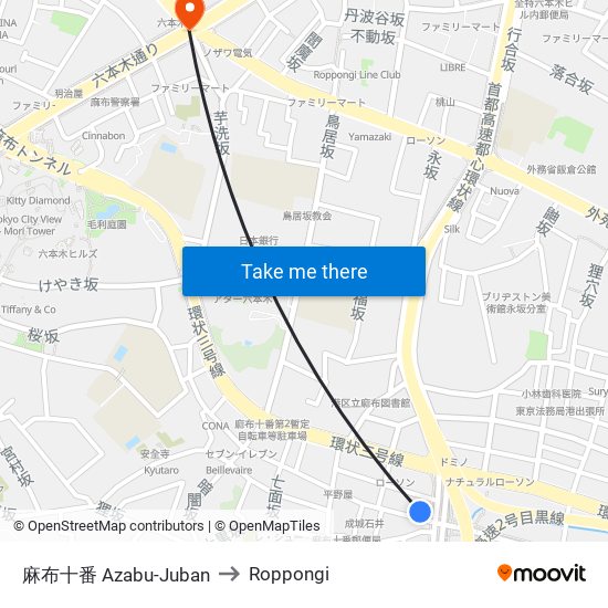 麻布十番 Azabu-Juban to Roppongi map