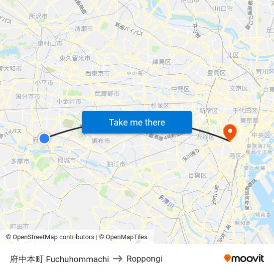 Fuchuhommachi to Roppongi map
