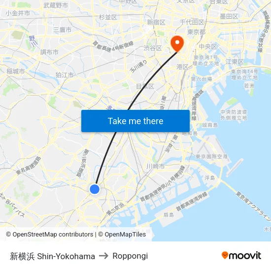 新横浜 Shin-Yokohama to Roppongi map