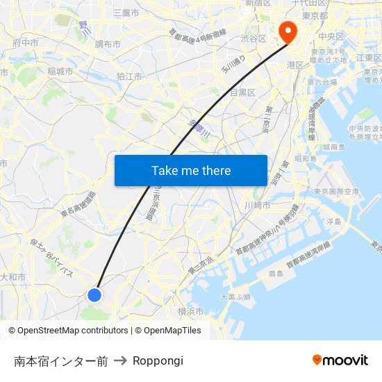 南本宿インター前 to Roppongi map