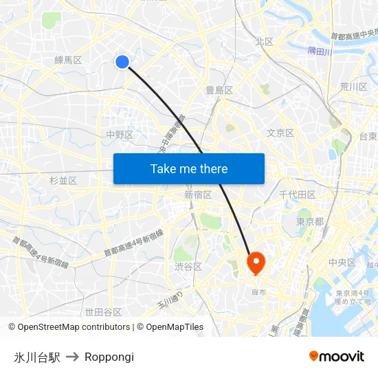 Hikawadai Station to Roppongi map