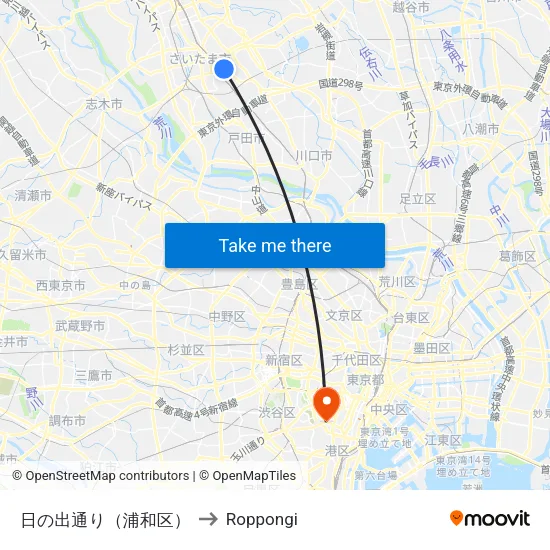 日の出通り（浦和区） to Roppongi map