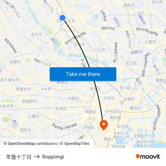 Tokiwa 10th Block to Roppongi map