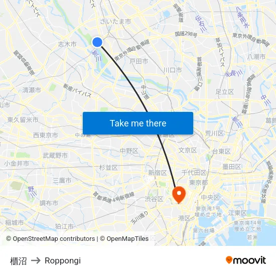 Hitonuma to Roppongi map