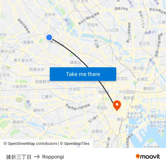 膝折三丁目 to Roppongi map