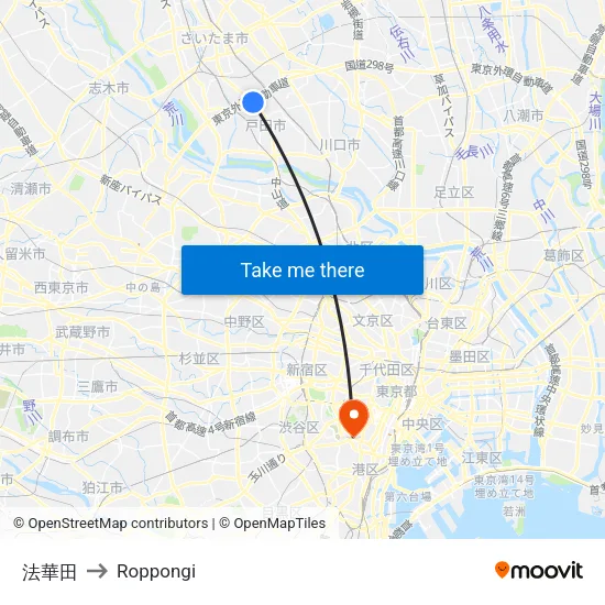 Hoketa to Roppongi map