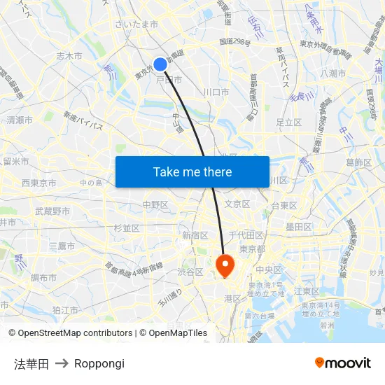 Hoketa to Roppongi map