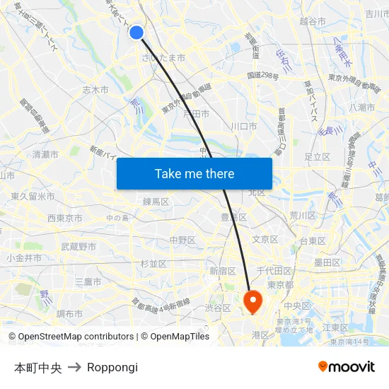 Honmachi Central to Roppongi map