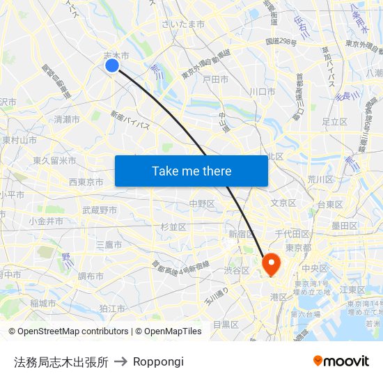 法務局志木出張所 to Roppongi map