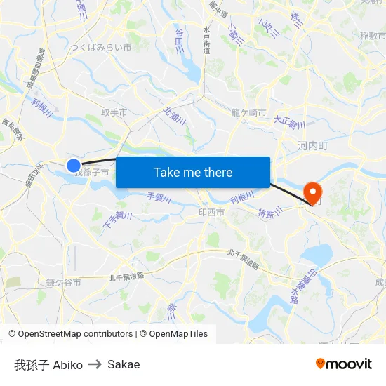 我孫子 Abiko to Sakae map