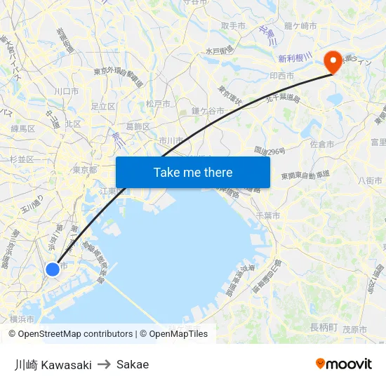 Kawasaki to Sakae map