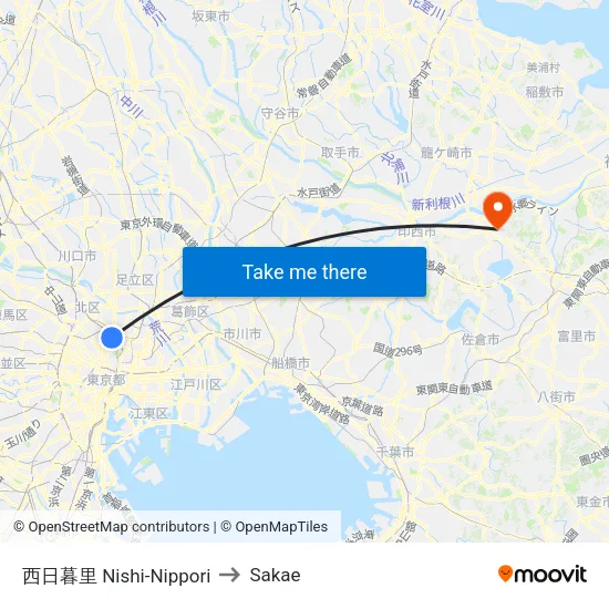 西日暮里 Nishi-Nippori to Sakae map