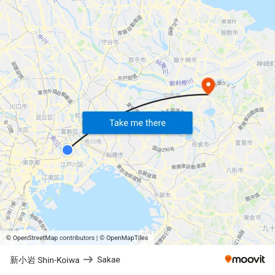 Shin-Koiwa to Sakae map