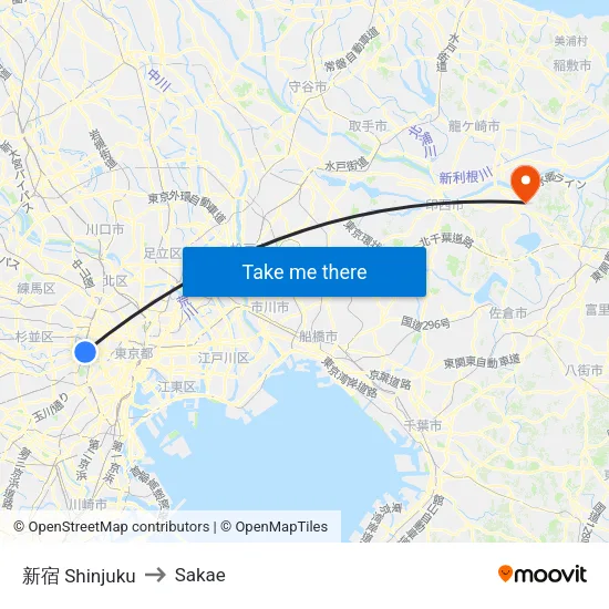 Shinjuku to Sakae map