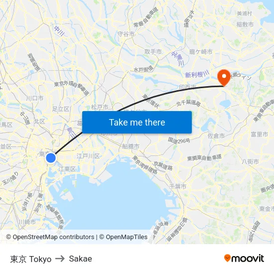 東京 Tokyo to Sakae map