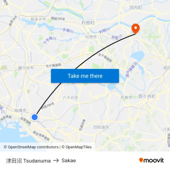 Tsudanuma to Sakae map