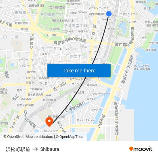 浜松町駅前 to Shibaura map