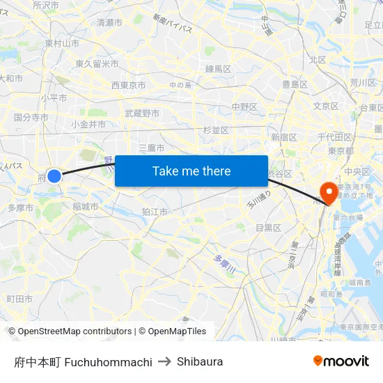 府中本町 Fuchuhommachi to Shibaura map
