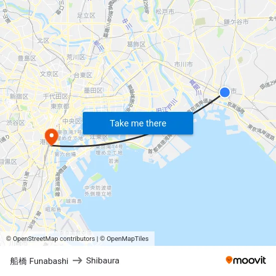 船橋 Funabashi to Shibaura map