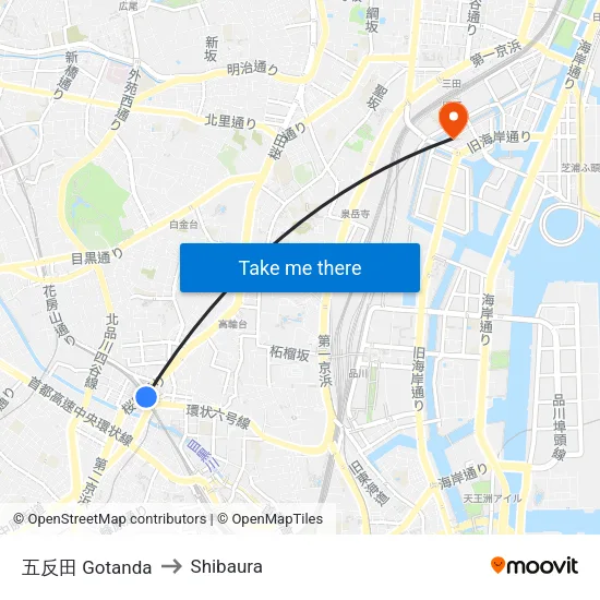 Gotanda to Shibaura map