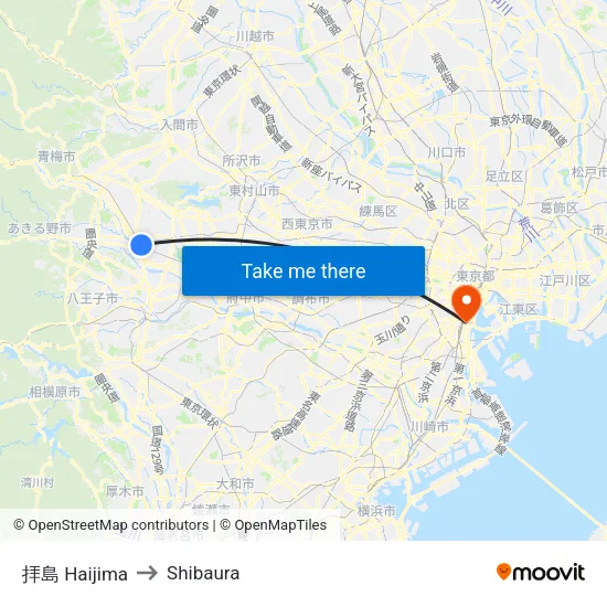 Haijima to Shibaura map