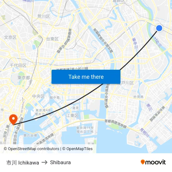 市川 Ichikawa to Shibaura map