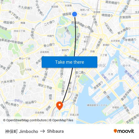 神保町 Jimbocho to Shibaura map